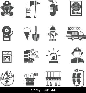 Fire Department black icons in set collection for design. Firefighters ...