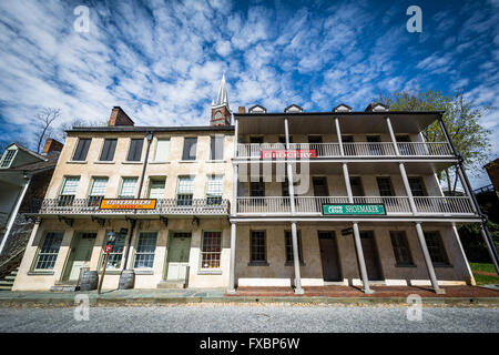 Historic buildings on Shenandoah Street in Harpers Ferry, West Virginia. Stock Photo