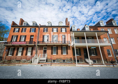 Historic buildings on Shenandoah Street in Harpers Ferry, West Virginia. Stock Photo