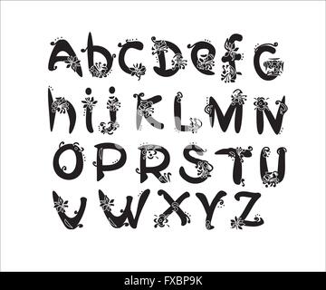 White hand drawn english letters and numbers Stock Vector Image & Art ...