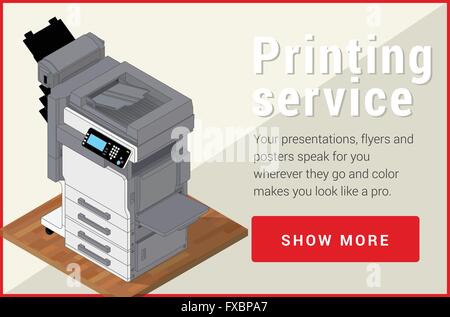 Copier printer isometric flat vector 3d . Stock Vector
