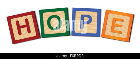 A collection of wooden block letters spelling the word HOPE Stock Vector