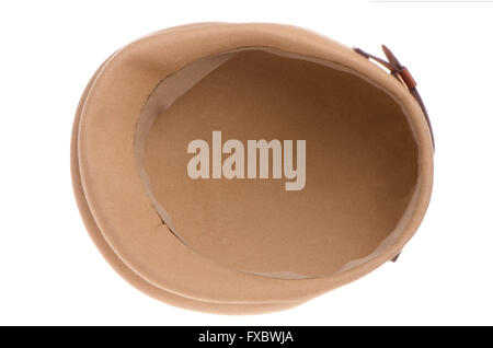 Brown retro style felt cap, bottom view,  on white background. Stock Photo