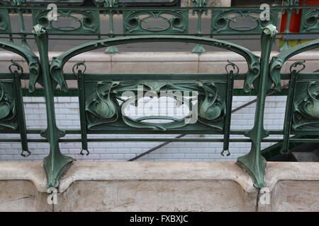 France. Paris. Entrance. Metro station. Detail. Iron. Art Nouveau.