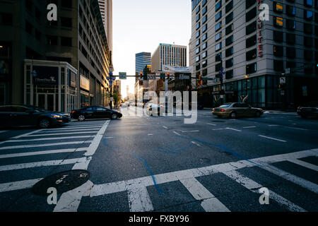 Crosswalks on Lombard Street, in downtown Baltimore, Maryland. Stock Photo