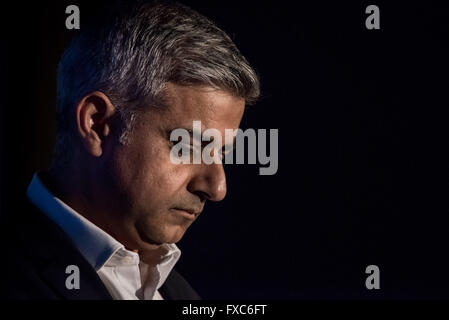 London, UK. 12th April. London Mayoral Election Debate at The Institute of Directors with Sadiq Khan (pictured) of the Labour Party and Conservative candidate Zac Goldsmith Credit:  Guy Corbishley/Alamy Live News Stock Photo