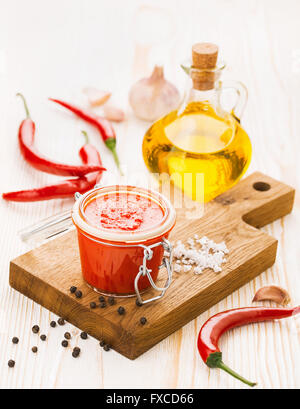 Piquant sauce made from chili peppers and garlic Stock Photo