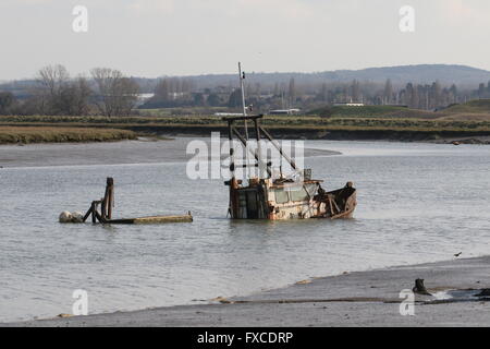 Sunken fishing boat in Faversham Creek Stock Photo