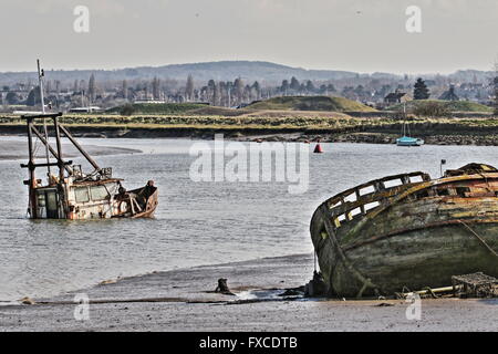 Sunken fishing boat in Faversham Creek Stock Photo