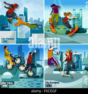 Extreme City Sports 2x2 Design Concept Set Stock Vector