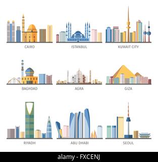 Kuwait, Kuwait City flat landmarks vector illustration. Kuwait, Kuwait ...