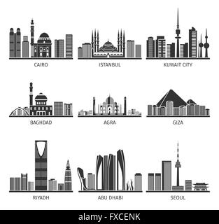 Vector black landmarks icons with reflection Stock Vector Image & Art ...