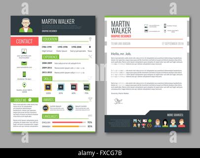 Resume or CV template with minimalist red colour design. Font used is ...