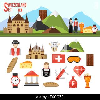 Switzerland symbols set Stock Vector