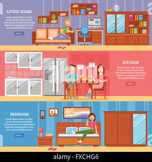 Furniture Horizontal Banner Set With House Accessories Vector