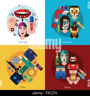 Bodyart Tattoo Piercing 2x2 Set Stock Vector