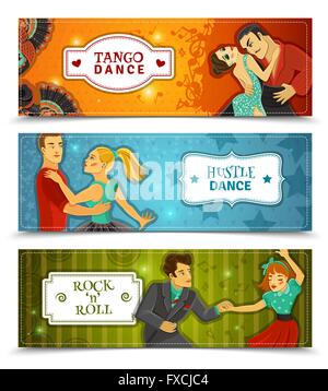 Dance Vintage Horizontal Flat banners Set Stock Vector