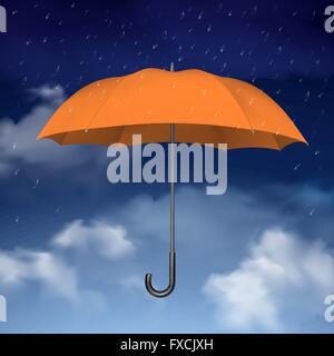 Orange Umbrella on sky with clouds background Stock Vector
