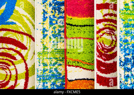 Detail of colored weft of a woolen carpets. Stock Photo