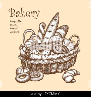 Basket With Bakery Stock Vector