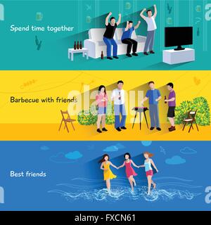 Friends buddies 3 horizontal banners set Stock Vector