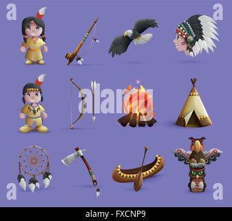 Native American Cartoon  Icons Stock Vector