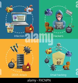 Cyber attack bug icons set. Outline set of cyber attack bug vector ...