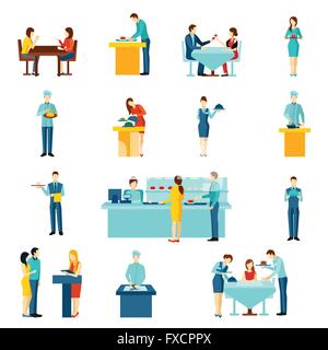 Catering service flat icons set Stock Vector