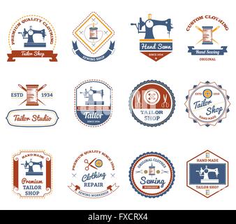 Vintage tailor shop original labels set with antique sewing machine and ...