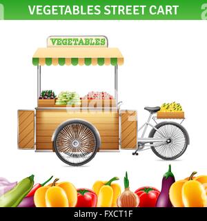 Download Realistic street food cart with wheels. Mobile red market stall template. Farmer shop market ...