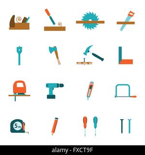 Carpentry tools flat icons set Stock Vector