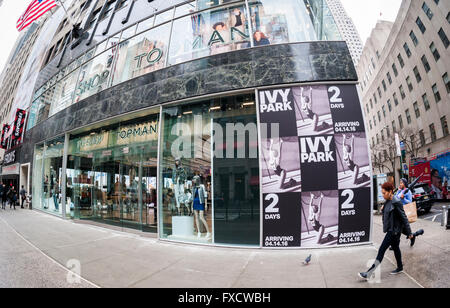 The Topshop Topman store in New York promotes Ivy Park, Beyoncé's line of athleisure wear, seen on Tuesday, April 12, 2016. The clothing will go on sale on Thursday at Topshop, Nordstrom and Pret-a-Porter. (© Richard B. Levine) Stock Photo