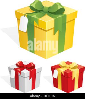 Gift box in 3 color versions. Stock Vector