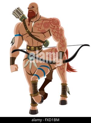 Angry centaur. No transparency and gradients used. Stock Vector