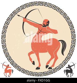 Centaur shooting an arrow. Two additional smaller versions over white background are included. Stock Vector