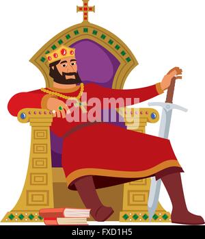 Happy king resting in his throne. Stock Vector