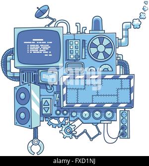 Fictional cartoon machine with copy space isolated over white ...