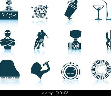 Set of twelve Night club icons with reflections. Vector illustration. Stock Vector