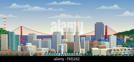 San Francisco cityscape. No transparency used. Basic (linear) gradients. Stock Vector