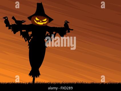 Halloween background with scarecrow and empty space for your text. Stock Vector