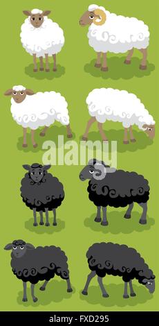 Cartoon black and white sheep. You can arrange your own flock with them. Stock Vector