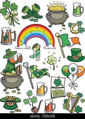 Set of 20 design elements on Saint Patrick's Day theme. Stock Vector