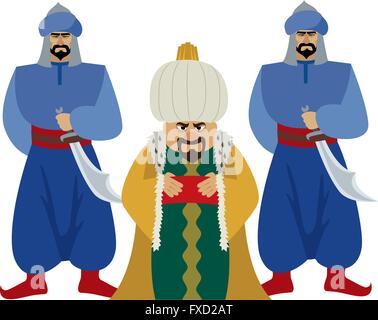 Happy sultan with his guards. Stock Vector