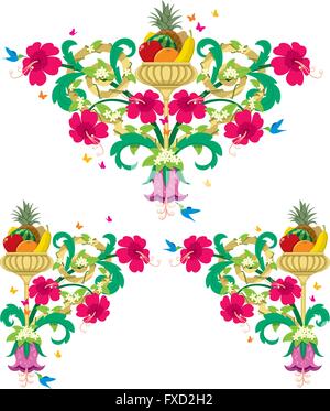 Set of tropical floral design ornaments in retro style. Stock Vector