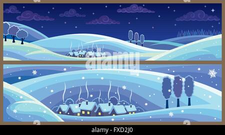 Two winter landscapes. Good for banners, headers, footers and such. Stock Vector