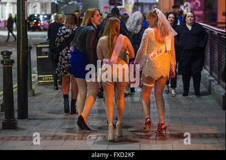 Women on a night out on Broad Street in Birmingham on a Saturday. Stock Photo