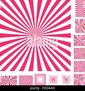 Red white ray burst background set Stock Vector