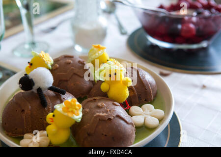 Dining table laid out with easter food at a family party. Stock Photo