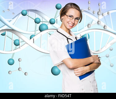 Female doctor and dna molecule formula Stock Photo - Alamy