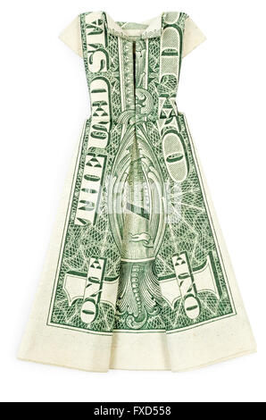 Dollar origami dress isolated on white background Stock Photo